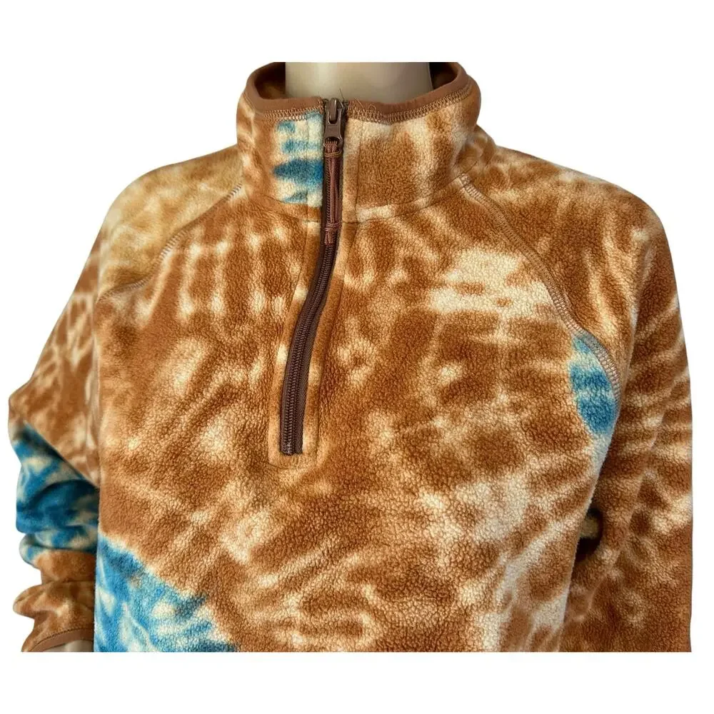 J. Crew Nordic Micro-Fleece Half-Zip Pullover in Tie Dye Brown Blue Size M